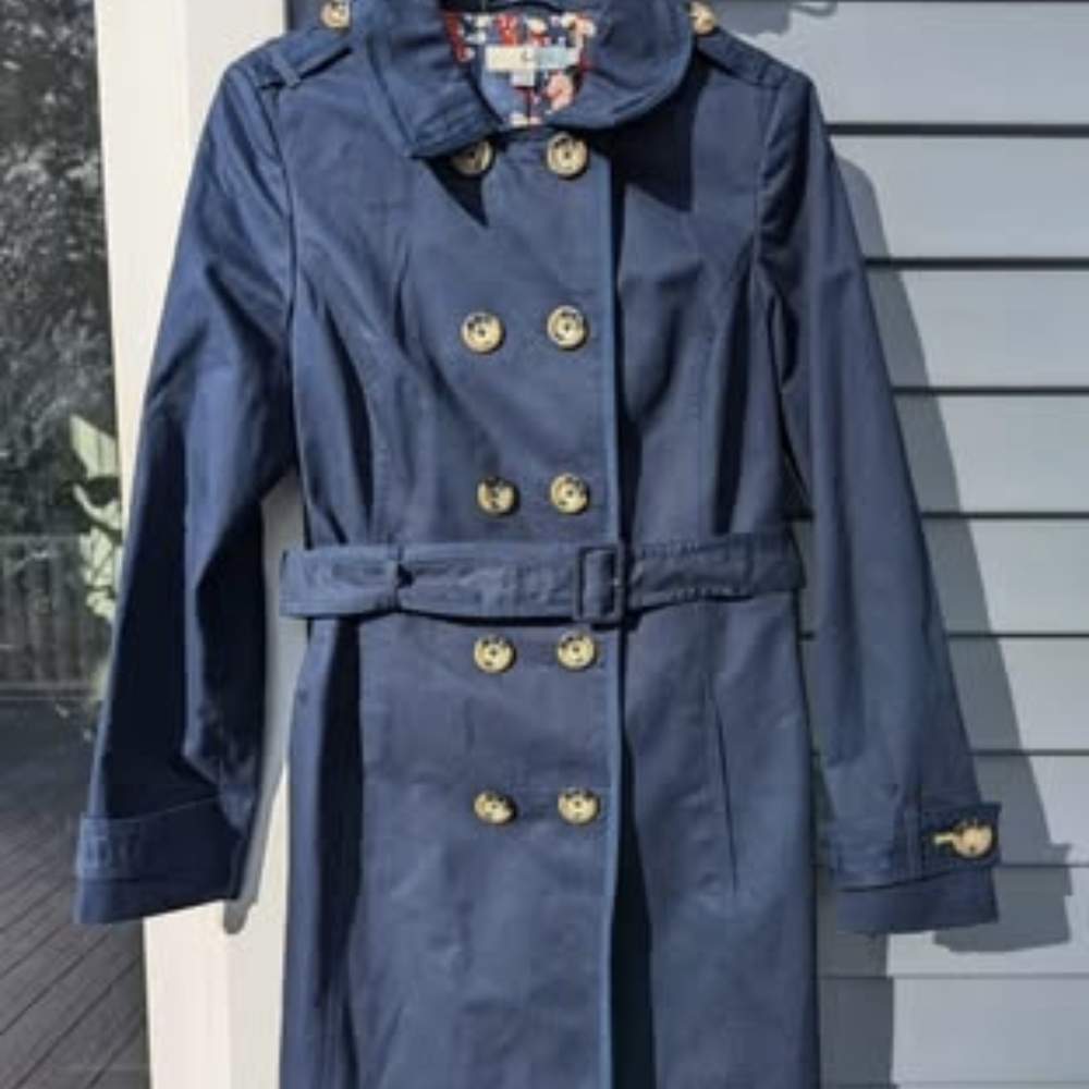 Boden Classic Navy Belted Trench Coat with Buttons